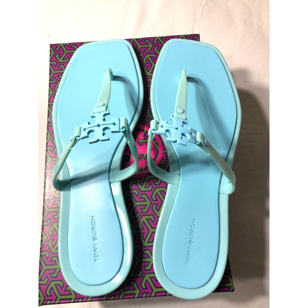 Tory Burch Roxanne Jelly Sandals Island Blue TPU Thong T-Strap Flat Slides Sz 8